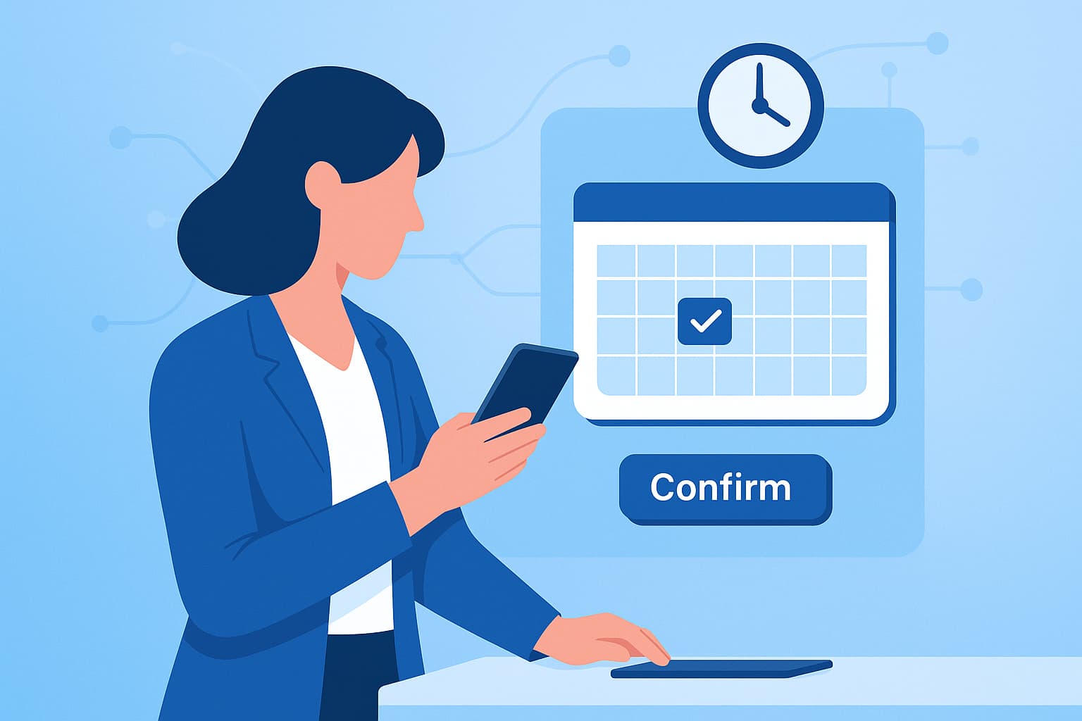 Femme prenant un rendez-vous via une application mobile